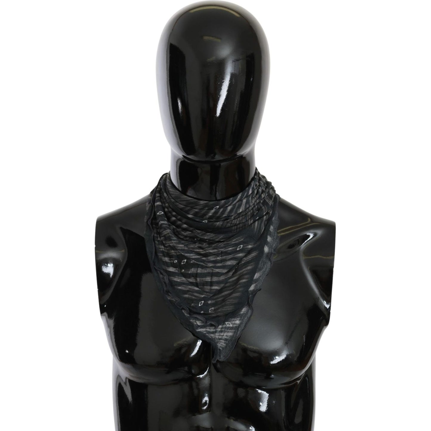 Costume National Black Gray Viscose Foulard Branded Scarf