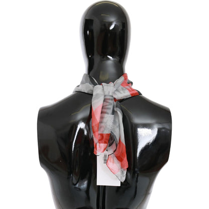 Costume National Red 100% Silk Branded Gray Scarf