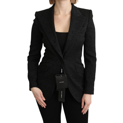 Dolce & Gabbana Black Brocade Single Breasted Blazer Jacket