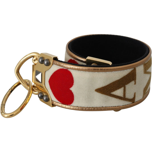 Dolce & Gabbana Gold White Textile Leather AMORE Shoulder Strap 1728,67345645728,90% Textile blend,Accessories,Bags,Dolce & Gabbana,Gold,Material: 10% Leather,New with tags,Other - Women - Accessories,Shoulder Straps - Bags,Women,Women - Accessories