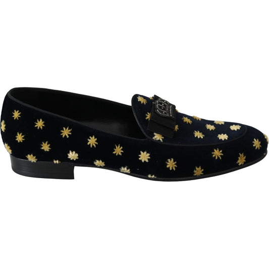Dolce & Gabbana Blue Velvet Crown Slippers Loafers Shoes 1728,67345645728,Black,Dolce & Gabbana,EU39/US6,Formal - Men - Shoes,Loafers - Shoes,Material: 100% Cotton VELVET,Men,Men - Shoes,New with tags,Shoes,Slip-On Loafers - Loafers - Shoes