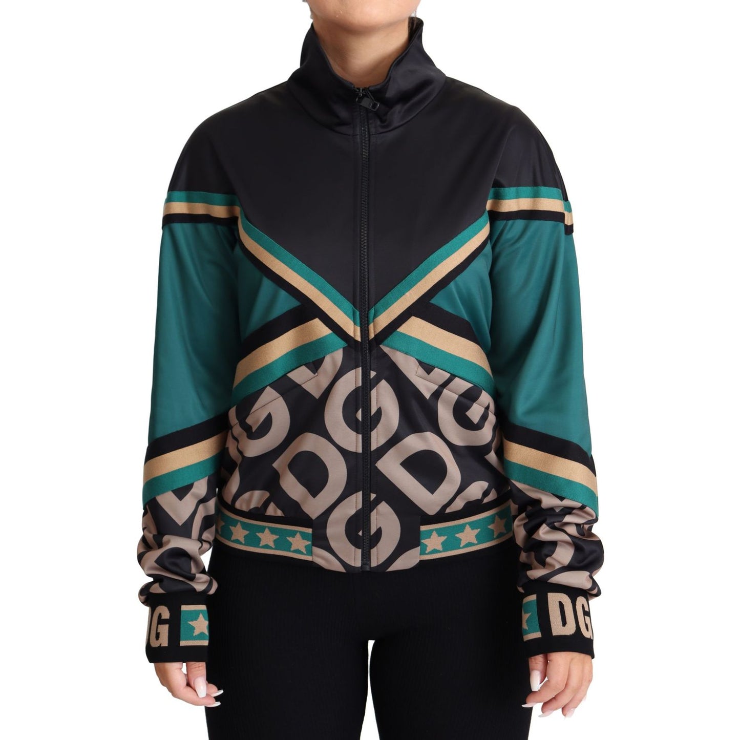 Dolce & Gabbana Multicolor DG Logo Mania Track Bomber Jacket1728,67345645728,Bombers - Jackets & Coats - Clothing,Clothing,Dolce & Gabbana,IT40|S,Jackets & Coats - Clothing,Jackets & Coats - Women - Clothing,Material: 100% Polyester,Multicolor,New with ta