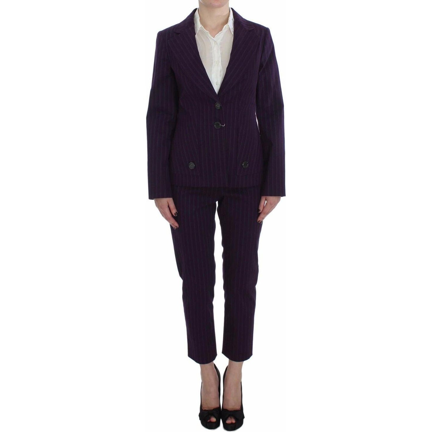 BENCIVENGA Purple Striped Stretch Coat Blazer Pants Suit