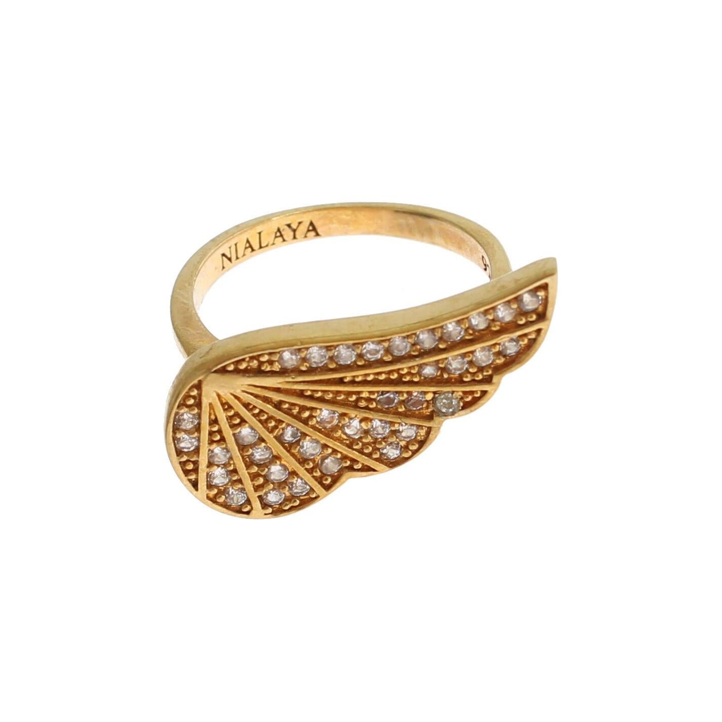 Nialaya Womens Clear CZ Gold 925 Silver Authentic Ring 1728,67345645728,Accessories,Category - Jewellery,clear CZ Crystals,EU48 | US4.5,Gold,Jewellery - Accessories,Jewelry,Material: 18K Gold plated 925 Sterling Silver,Men,New with tags,Nialaya,Rings - Je