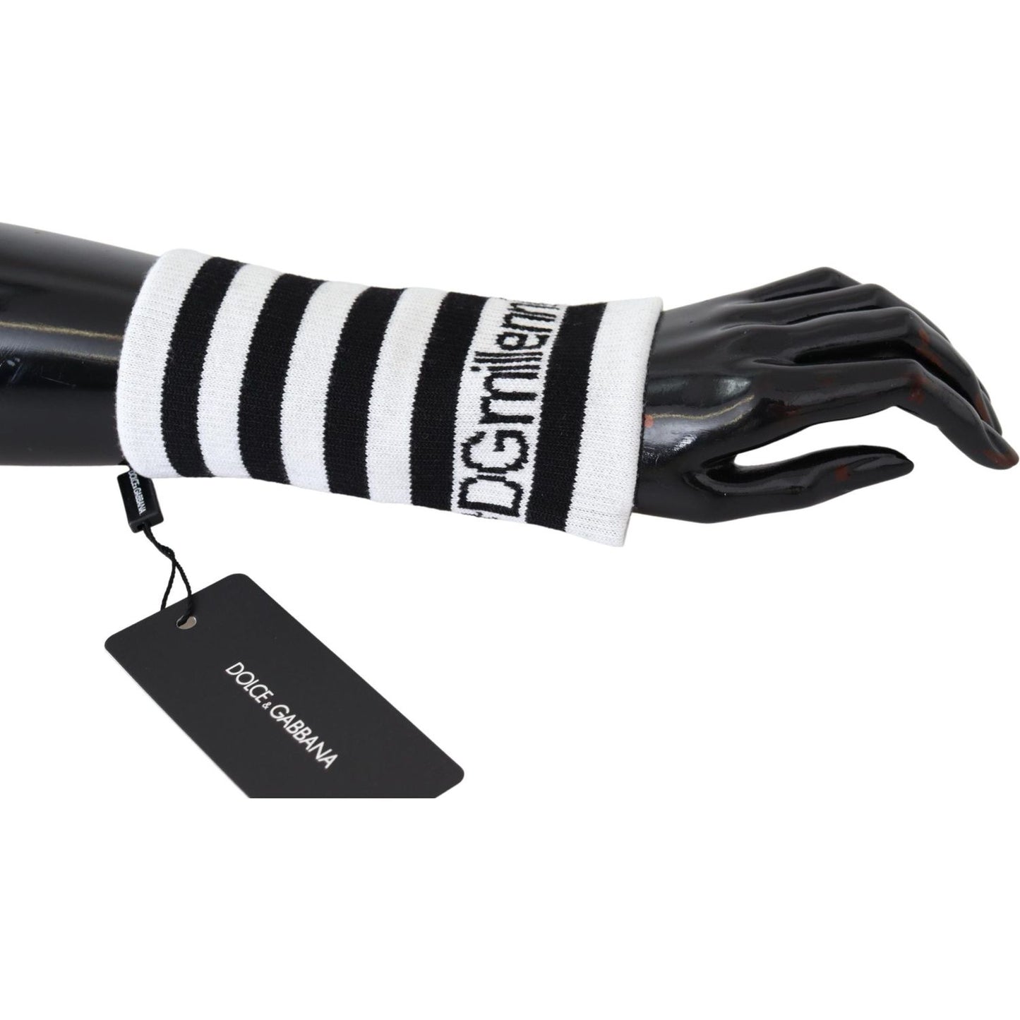 Dolce & Gabbana Black White Wool DGMillennials Wristband Wrap 1728,67345645728,Accessories,Black/White,Bracelets - Jewellery - Accessories,Dolce & Gabbana,Gloves - Men - Accessories,Jewellery - Accessories,Material: 90% Virgin Wool 5% Nylon 5% Spandex,Men