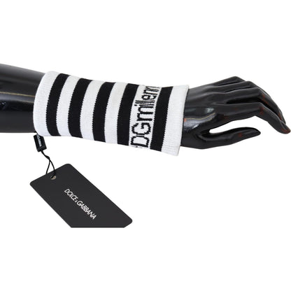 Dolce & Gabbana Black White Wool DGMillennials Wristband Wrap 1728,67345645728,Accessories,Black/White,Bracelets - Jewellery - Accessories,Dolce & Gabbana,Gloves - Men - Accessories,Jewellery - Accessories,Material: 90% Virgin Wool 5% Nylon 5% Spandex,Men