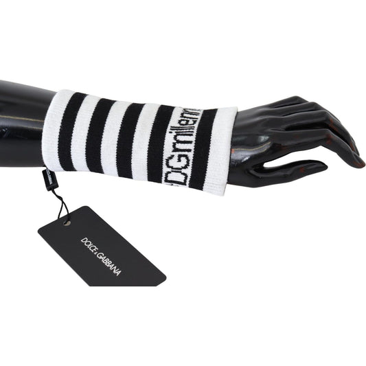 Dolce & Gabbana Black White Wool DGMillennials Wristband Wrap 1728,67345645728,Accessories,Black/White,Bracelets - Jewellery - Accessories,Dolce & Gabbana,Gloves - Men - Accessories,Jewellery - Accessories,Material: 90% Virgin Wool 5% Nylon 5% Spandex,Men