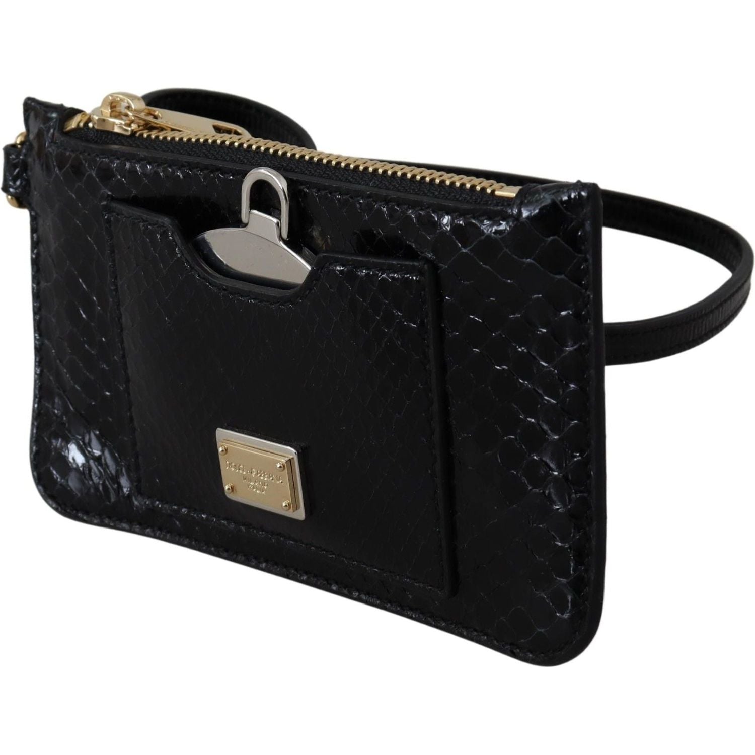 Dolce & Gabbana Black Leather Coin Purse Wristlet Mirror Agnese Wallet