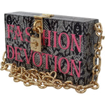 Dolce & Gabbana Gray Resin Dolce Box Clutch with Gold Details WOMAN SHOULDER BAGS Dolce & Gabbana Dark Slate Gray