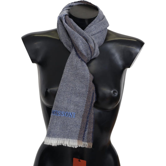 Missoni Gray Striped Wool Unisex Neck Wrap Fringes Scarf 1728,67345645728,Accessories,Gray,Material: 100% Wool,Men,Men - Accessories,Missoni,New with tags,Scarves - Accessories,Scarves - Men - Accessories,Scarves - Scarves - Accessories
