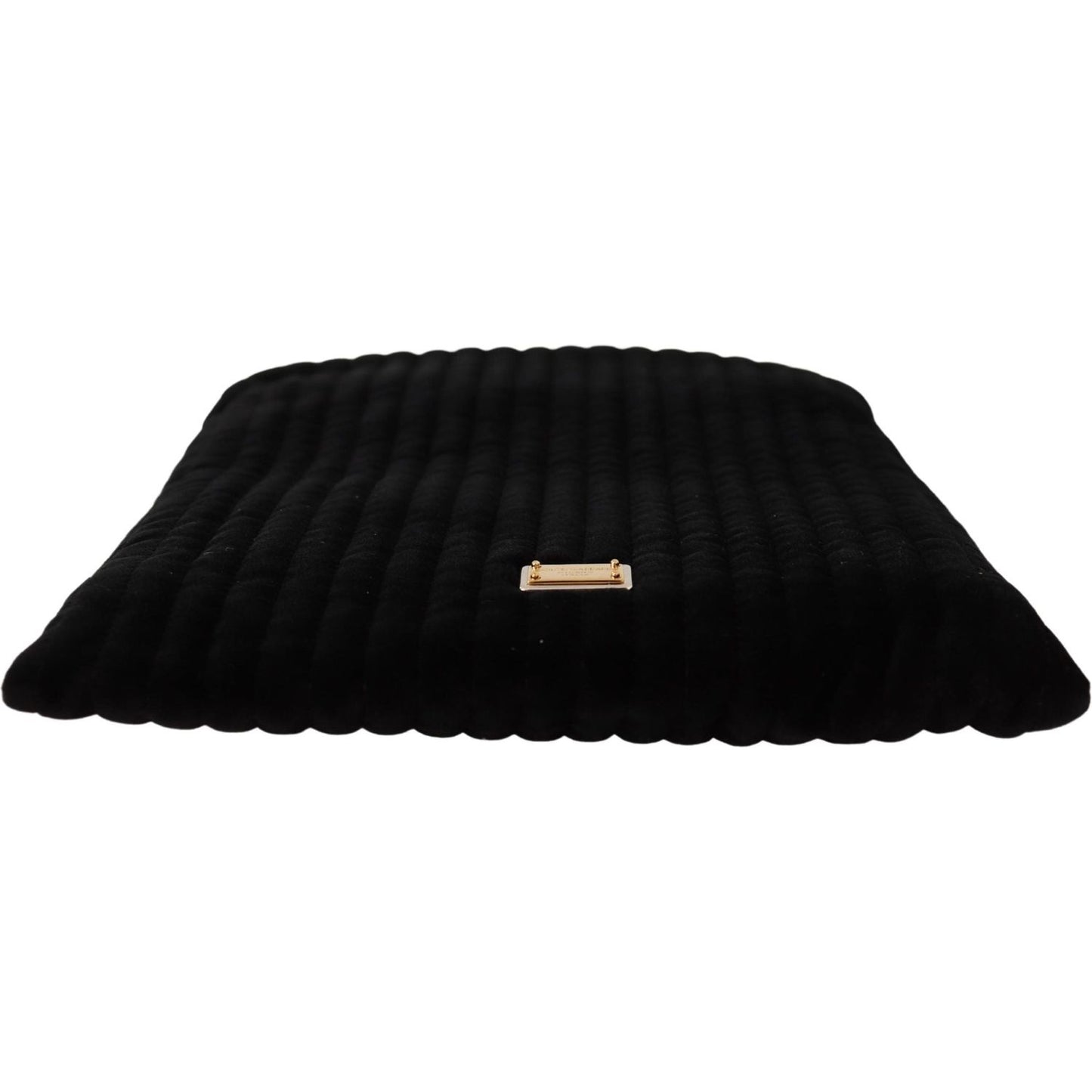 Dolce & Gabbana Black Velvet Quilt Drawstring Logo Plaque Pouch Bag VAS12537