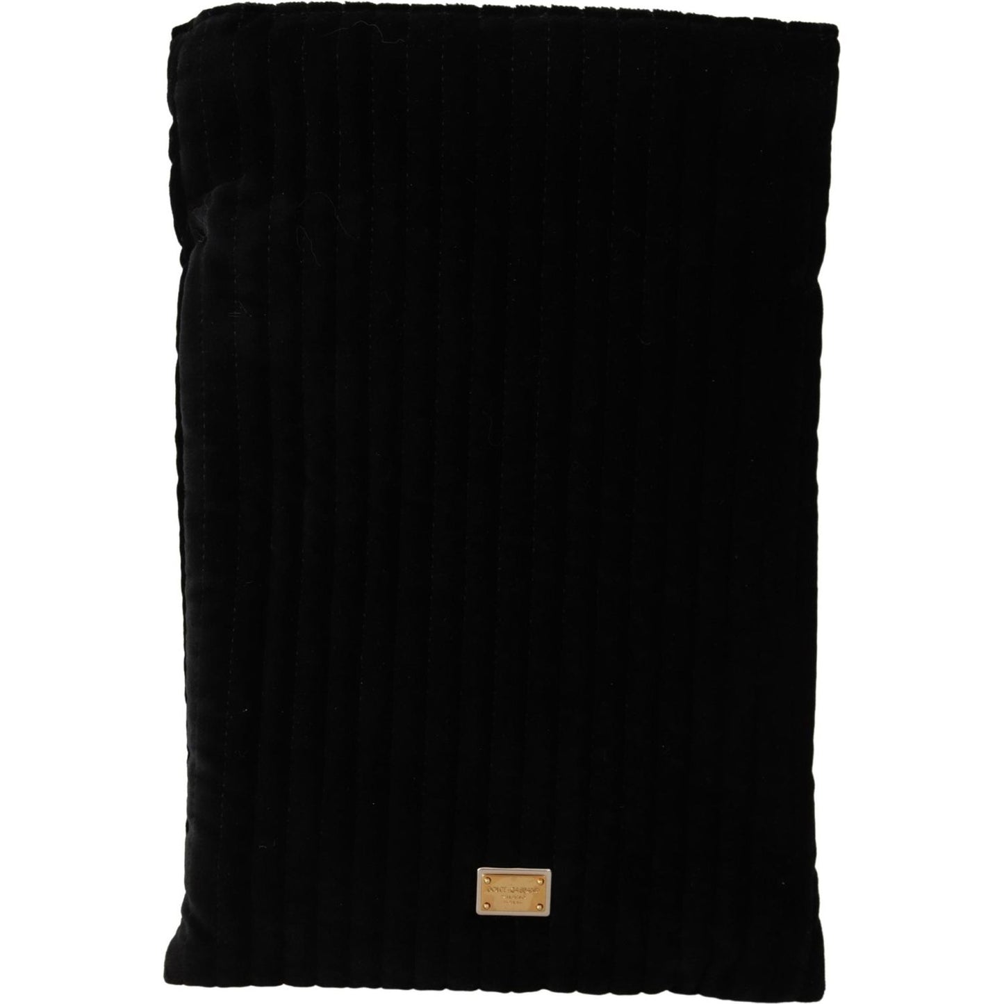 Dolce & Gabbana Black Velvet Quilt Drawstring Logo Plaque Pouch Bag VAS12537