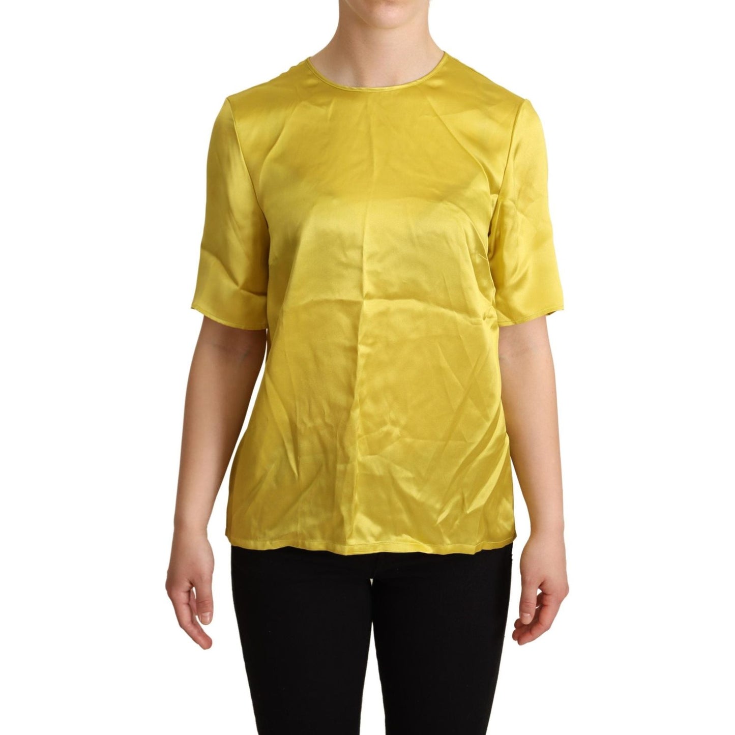 Dolce & Gabbana Yellow Silk Short Sleeve Blouse T-shirt TSH6305 -38