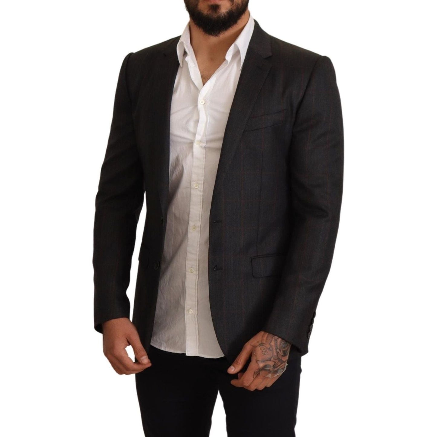 Dolce & Gabbana Gray Check Wool Slim Fit Blazer Jacket