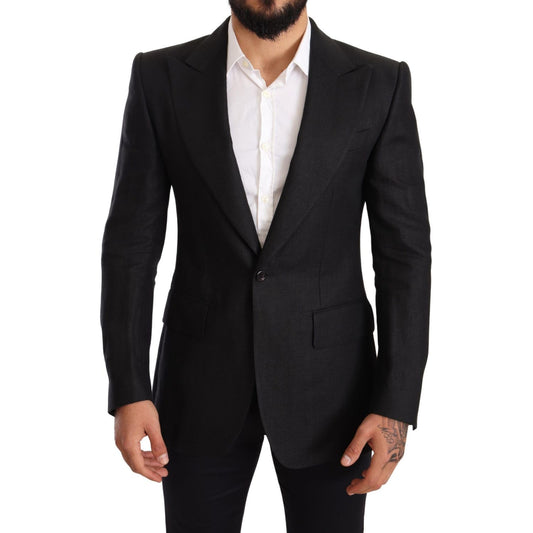 Dolce & Gabbana Black Linen Slim Fit Coat Jacket Blazer