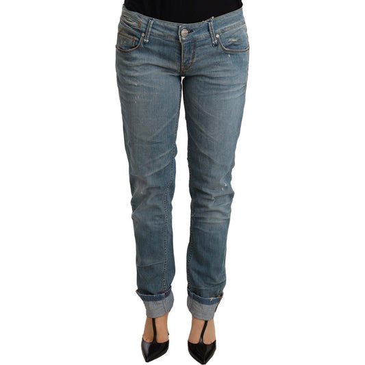 Acht Blue Washed Cotton Folded Hem Women Trouser