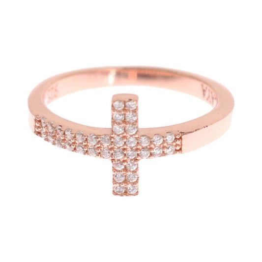 Nialaya Pink Gold 925 Silver Womens Cross CZ Ring 1728,67345645728,Accessories,Category - Jewellery,Clear CZ Crystals,EU49 | US5,EU54 | US7,Jewellery - Accessories,Jewelry,Material: 18K Gold Plated 925 Sterling Silver,Men,New with tags,Nialaya,Pink,Rings