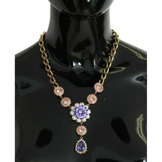 Dolce & Gabbana Pink Gold Brass Crystal Purple Pearl Pendants 1728,30% Crystals,5% Pearl,5% Plastic,67345645728,Accessories,Category - Jewellery,Dolce & Gabbana,Gold,Jewellery - Accessories,Jewelry,Material: 60% Brass,Men,Necklaces - Jewellery - Accessori