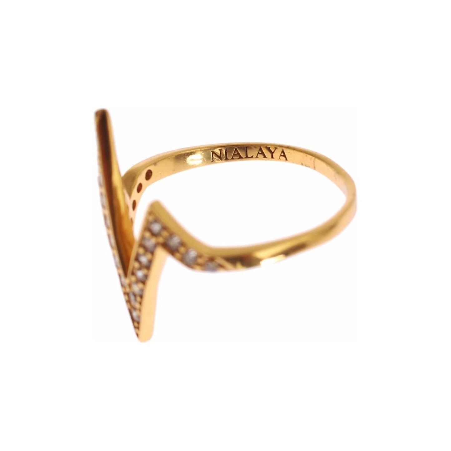 Nialaya Gold 925 Silver Womens Clear CZ 18K Ring 1728,67345645728,Accessories,Category - Jewellery,clear CZ Crystals,EU47 | US4,Gold,Jewellery - Accessories,Jewelry,Material: 18K gold plated 925 Sterling Silver,Men,New with tags,Nialaya,Rings - Jewellery
