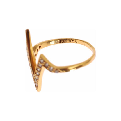 Nialaya Gold 925 Silver Womens Clear CZ 18K Ring 1728,67345645728,Accessories,Category - Jewellery,clear CZ Crystals,EU47 | US4,Gold,Jewellery - Accessories,Jewelry,Material: 18K gold plated 925 Sterling Silver,Men,New with tags,Nialaya,Rings - Jewellery