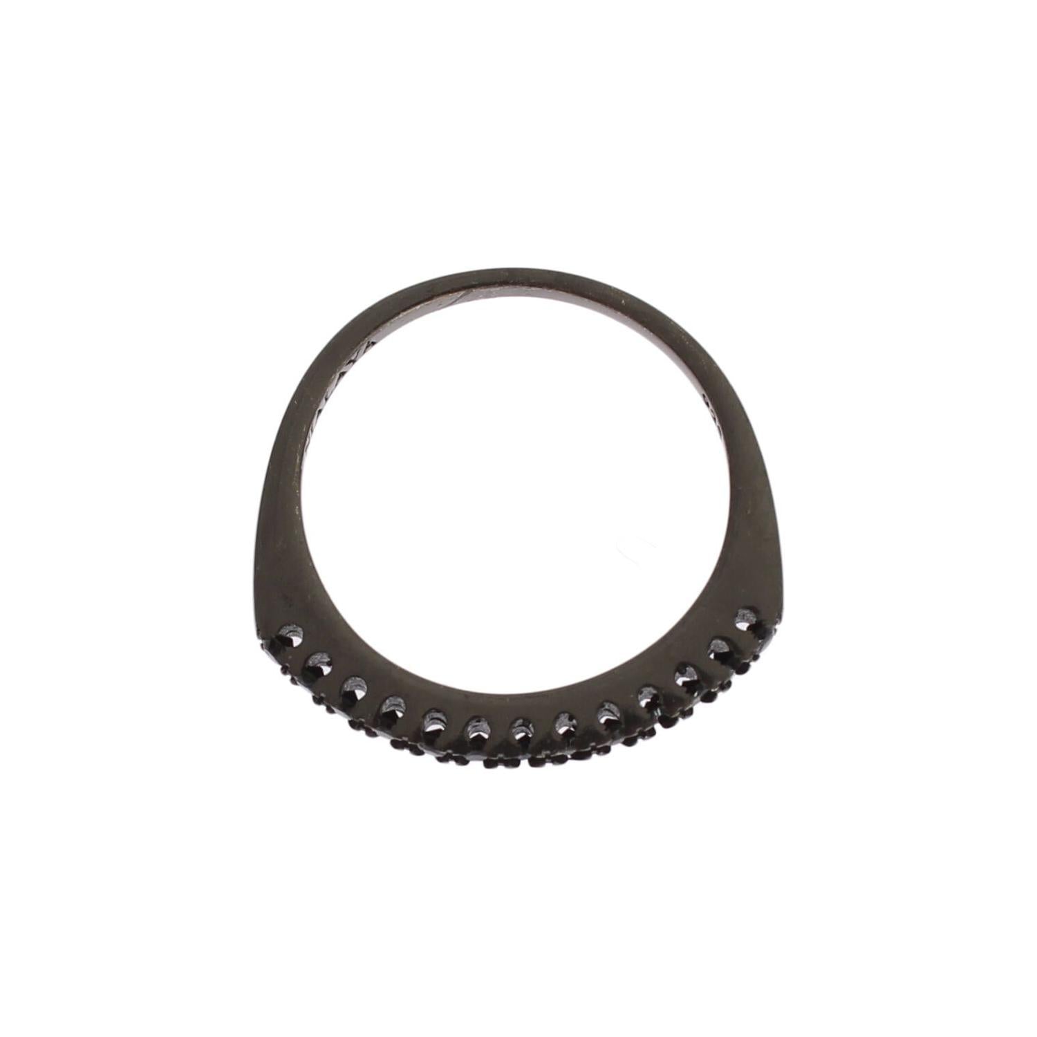 Nialaya Black CZ Rhodium 925 Silver Womens Ring