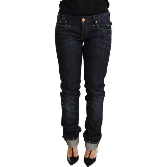 Acht Dark Blue Cotton Slim Fit Folded Hem Women Denim Trouser Jeans PAN71795-26