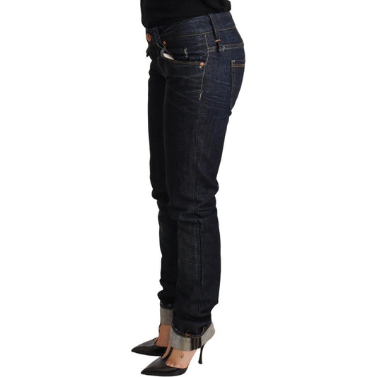 Acht Dark Blue Cotton Slim Fit Folded Hem Women Denim Trouser Jeans PAN71795-26
