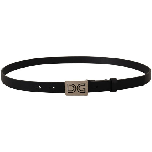 Dolce & Gabbana Black Leather Silver DG Logo Buckle Belt BEL8373 - 90