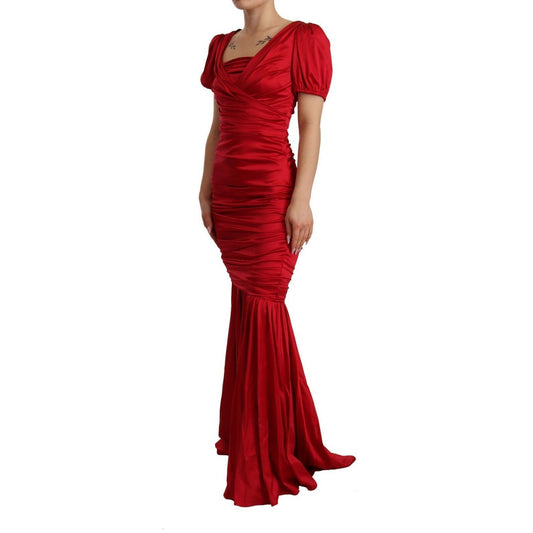Dolce & Gabbana Red Silk Stretch Sheath Mermaid Gown Dress