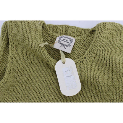 PINK MEMORIES Green Cotton Blend Knitted Sleeveless Sweater
