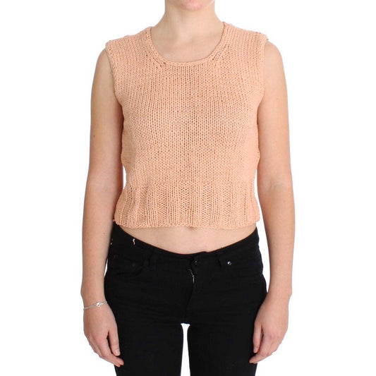 PINK MEMORIES Pink Cotton Blend Knitted Sleeveless Sweater