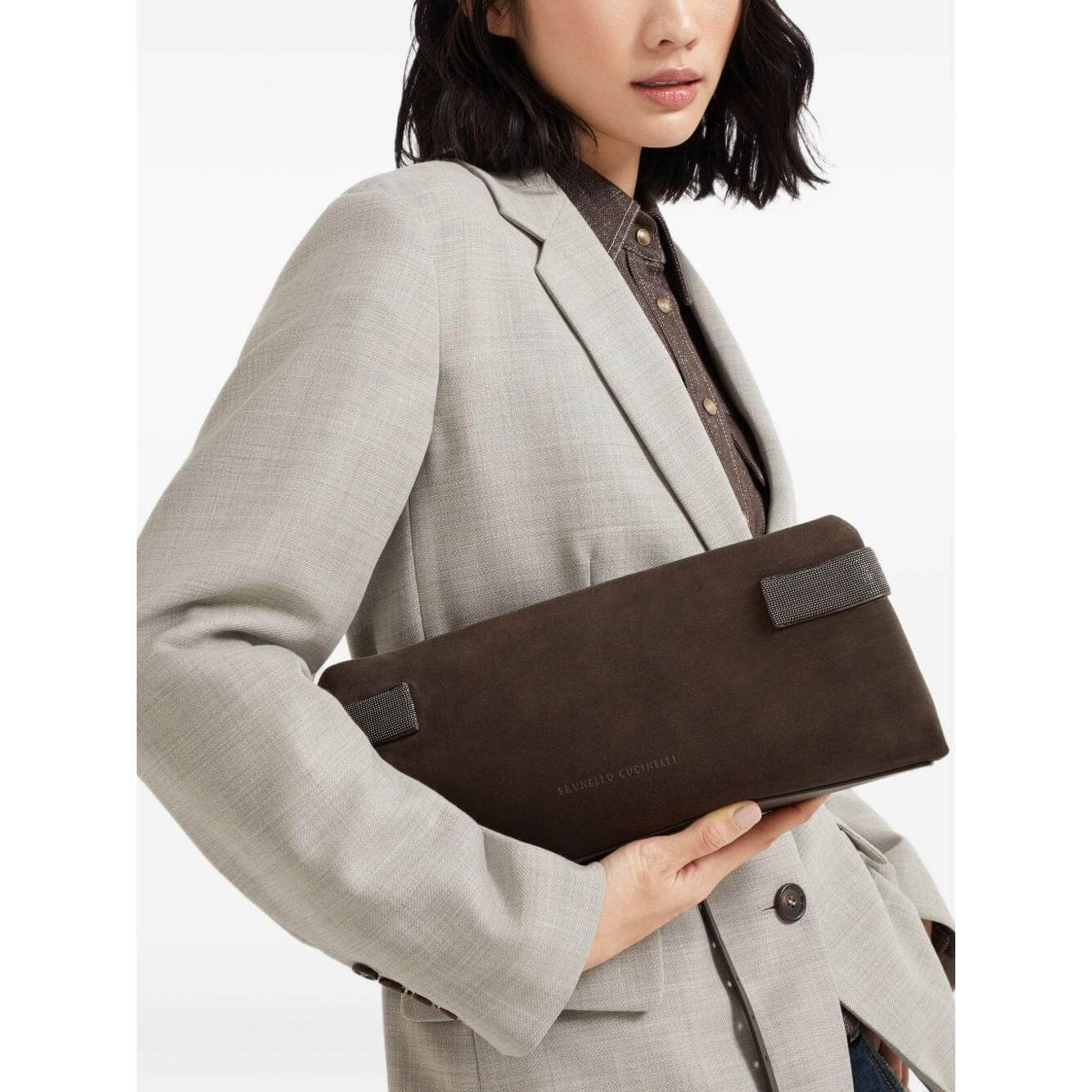 Brunello Cucinelli Essence pouch bag in suede with precious bands MBDLD2746PC7284-AI25