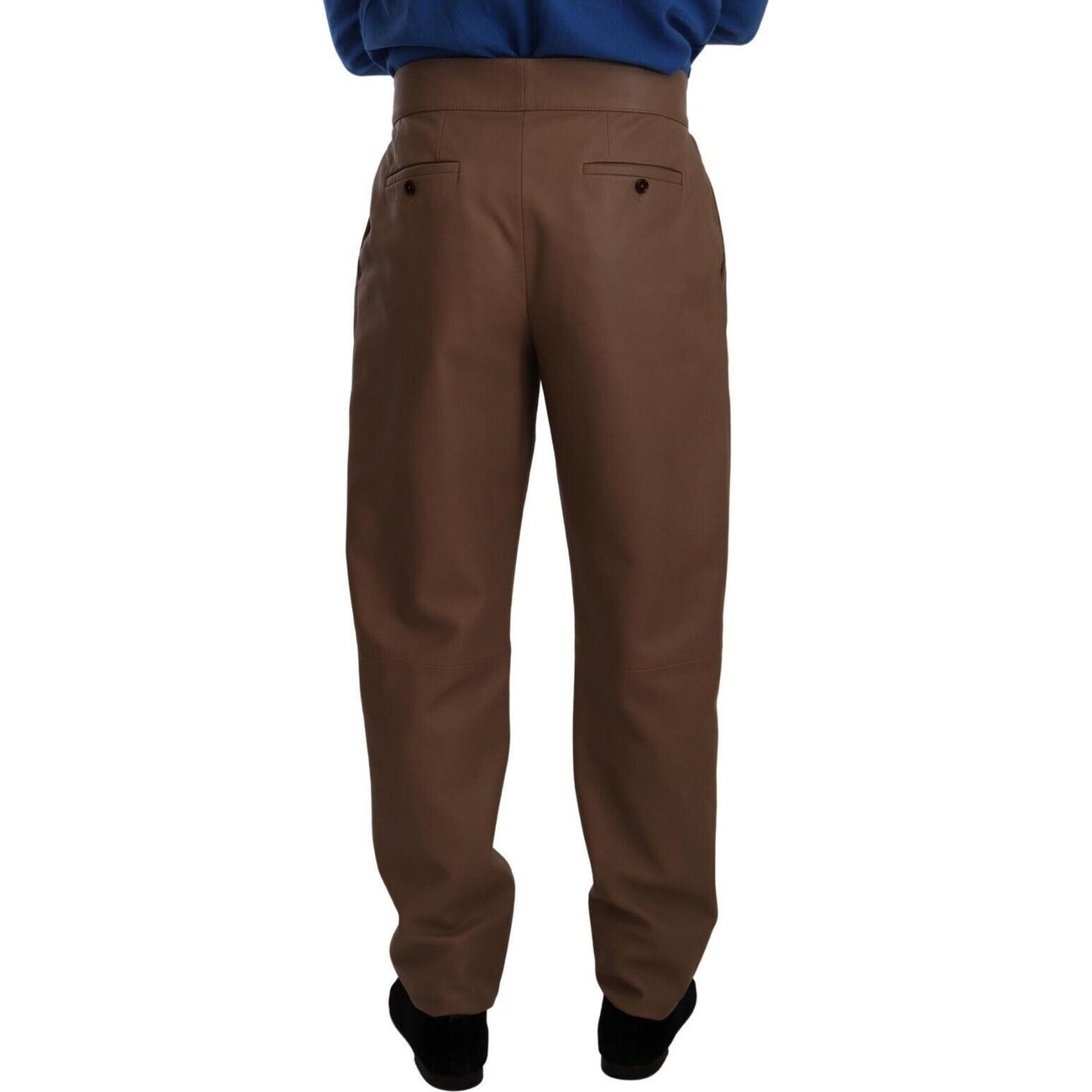 Dolce & Gabbana Brown Leather Tapered High Waist Pants