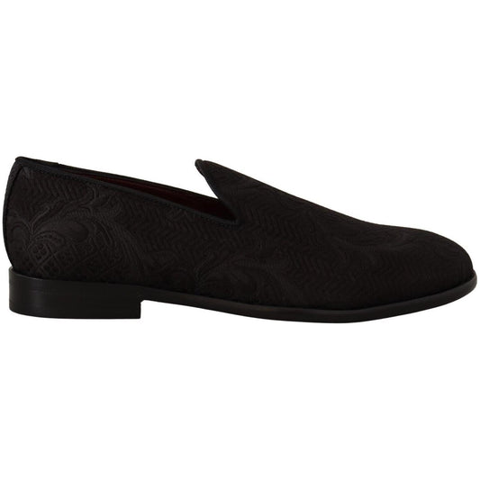 Dolce & Gabbana Black Floral Brocade Slippers Loafers Shoes