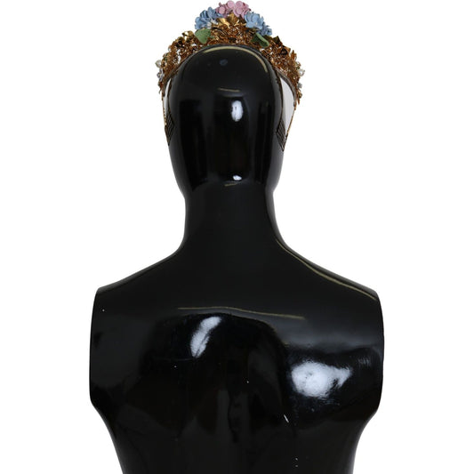 Dolce & Gabbana Gold Crystal Purple Hortensia Headband Crown Diadem SMY100489