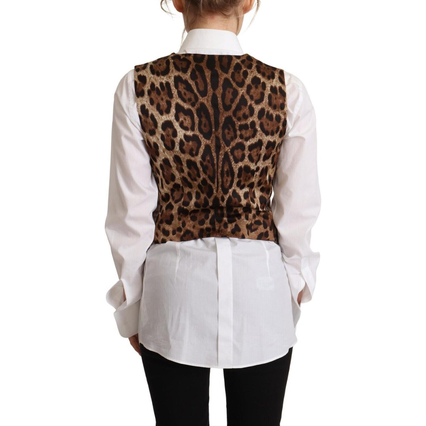 Dolce & Gabbana Brown Checkered Leopard V-neck Sleeveless Vest Top