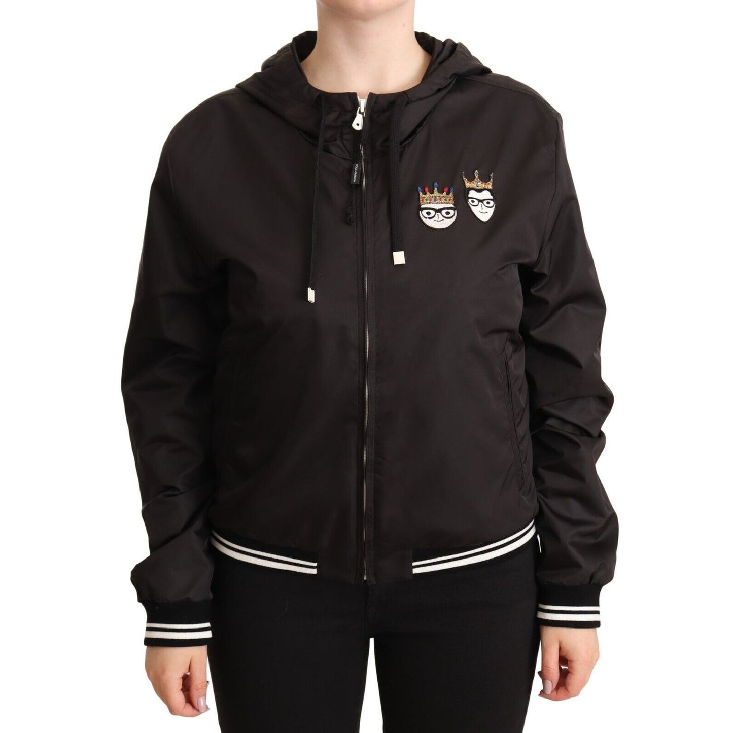 Dolce & Gabbana Black Polyester Hooded Bomber Full Zip Jacket1728,67345645728,Black,Bombers - Jackets & Coats - Clothing,Clothing,Dolce & Gabbana,IT40|S,IT46|XL,Jackets & Coats - Clothing,Jackets & Coats - Women - Clothing,Material: 100% Polyester,New wit