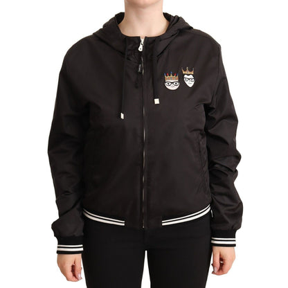 Dolce & Gabbana Black Polyester Hooded Bomber Full Zip Jacket1728,67345645728,Black,Bombers - Jackets & Coats - Clothing,Clothing,Dolce & Gabbana,IT40|S,IT46|XL,Jackets & Coats - Clothing,Jackets & Coats - Women - Clothing,Material: 100% Polyester,New wit