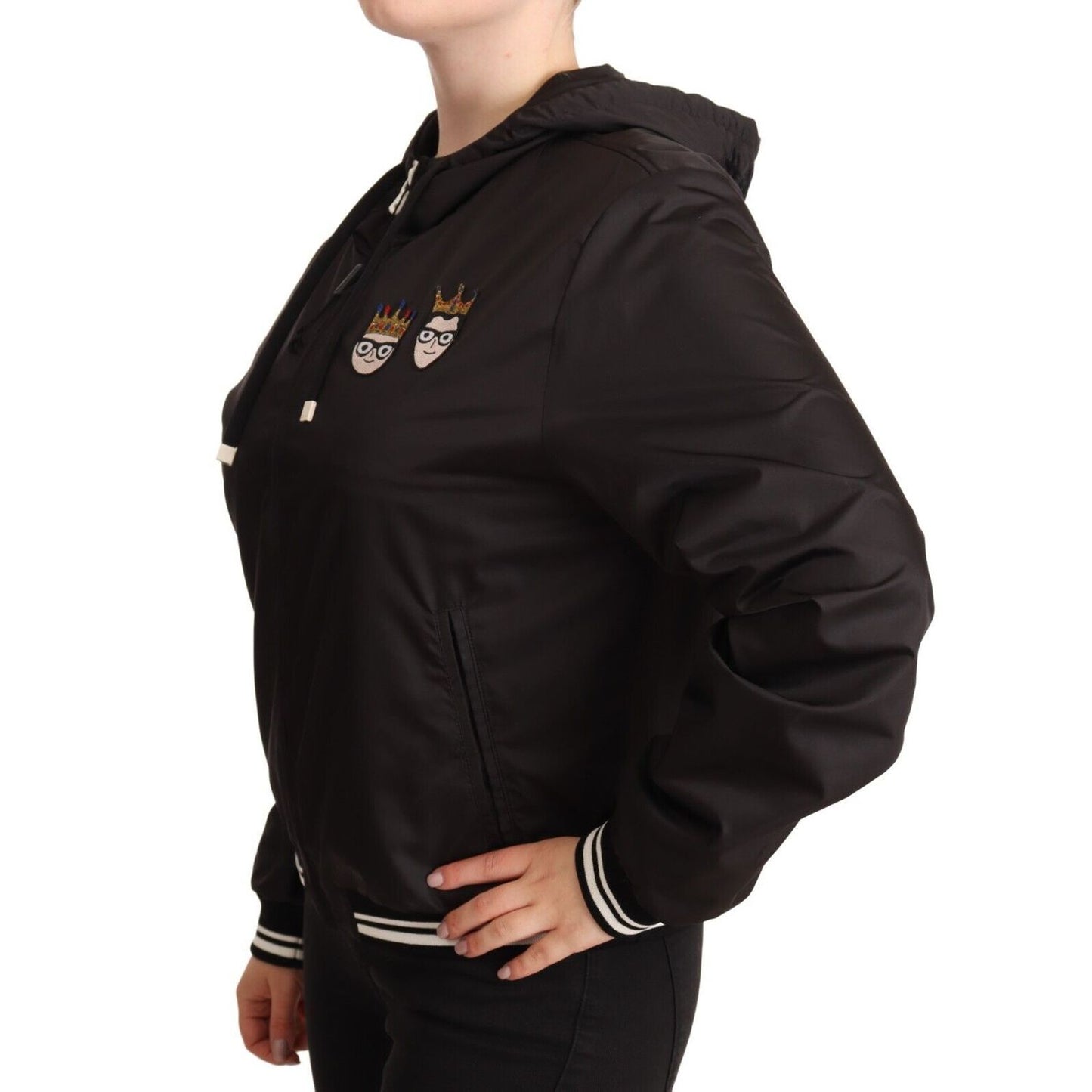 Dolce & Gabbana Black Polyester Hooded Bomber Full Zip Jacket1728,67345645728,Black,Bombers - Jackets & Coats - Clothing,Clothing,Dolce & Gabbana,IT40|S,IT46|XL,Jackets & Coats - Clothing,Jackets & Coats - Women - Clothing,Material: 100% Polyester,New wit