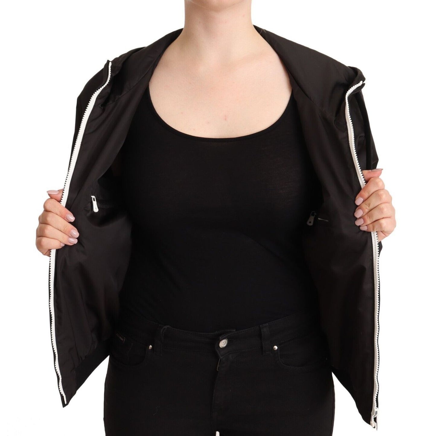 Dolce & Gabbana Black Polyester Hooded Bomber Full Zip Jacket1728,67345645728,Black,Bombers - Jackets & Coats - Clothing,Clothing,Dolce & Gabbana,IT40|S,IT46|XL,Jackets & Coats - Clothing,Jackets & Coats - Women - Clothing,Material: 100% Polyester,New wit