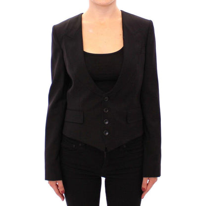 Dolce & Gabbana Black Silk Scarf Back Blazer Jacket1% elastane,1728,40% silk,67345645728,Black,Blazers - Suits & Blazers - Clothing,Clothing,Dolce & Gabbana,IT40|S,Jackets & Coats - Clothing,Material: 59% wool,New with tags,Suits & Blazers - Clothing,Suit