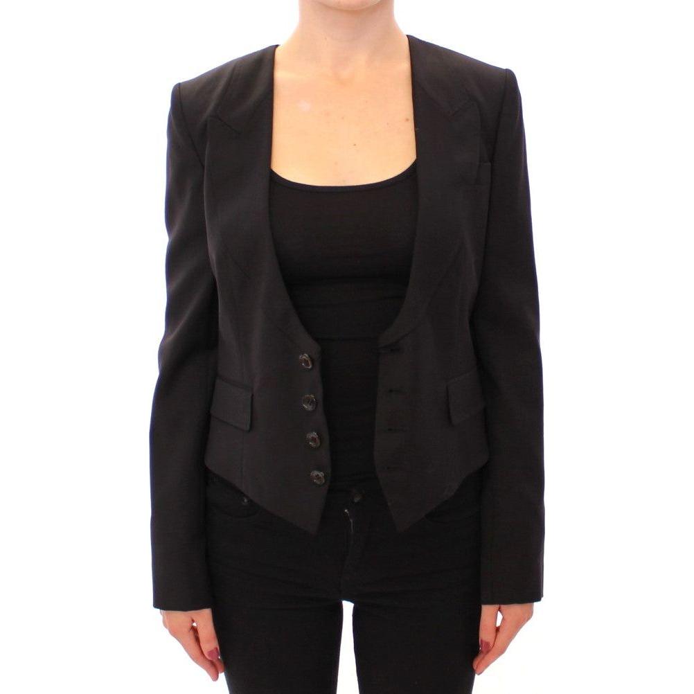 Dolce & Gabbana Black Silk Scarf Back Blazer Jacket1% elastane,1728,40% silk,67345645728,Black,Blazers - Suits & Blazers - Clothing,Clothing,Dolce & Gabbana,IT40|S,Jackets & Coats - Clothing,Material: 59% wool,New with tags,Suits & Blazers - Clothing,Suit