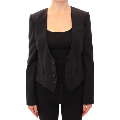 Dolce & Gabbana Black Silk Scarf Back Blazer Jacket1% elastane,1728,40% silk,67345645728,Black,Blazers - Suits & Blazers - Clothing,Clothing,Dolce & Gabbana,IT40|S,Jackets & Coats - Clothing,Material: 59% wool,New with tags,Suits & Blazers - Clothing,Suit