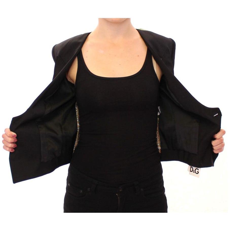 Dolce & Gabbana Black Silk Scarf Back Blazer Jacket1% elastane,1728,40% silk,67345645728,Black,Blazers - Suits & Blazers - Clothing,Clothing,Dolce & Gabbana,IT40|S,Jackets & Coats - Clothing,Material: 59% wool,New with tags,Suits & Blazers - Clothing,Suit