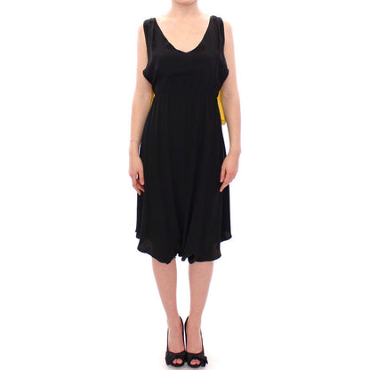 Lamberto Petri Black Yellow Silk Shift Sheath Coctail Dress