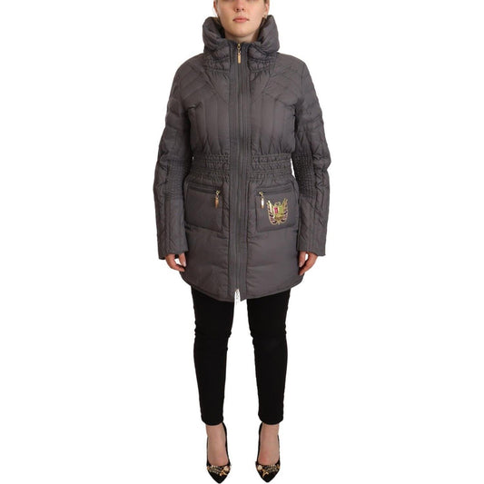 Roccobarocco Gray Quilted Long Sleeves Logo Patch Full Zip Jacket1728,67345645728,Clothing,Gray,IT46|XL,Jackets & Coats - Clothing,Jackets & Coats - Women - Clothing,Material: Polyester,New with tags,Rain Coats - Jackets & Coats - Clothing,Roccobarocco,Wo