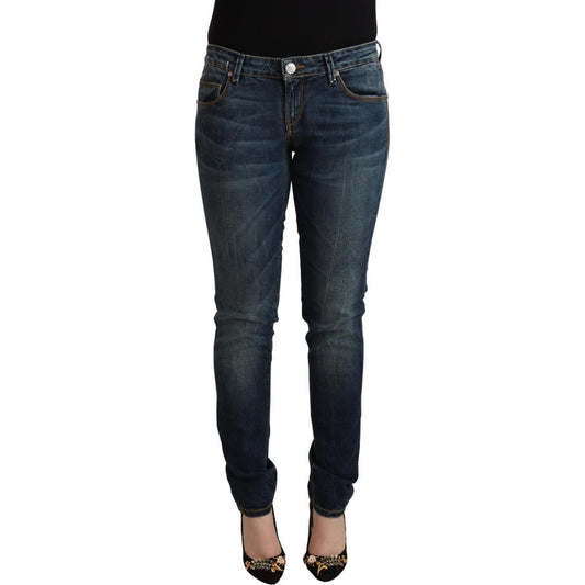 Acht Blue Washed Cotton Low Waist Slim Fit Denim Jeans