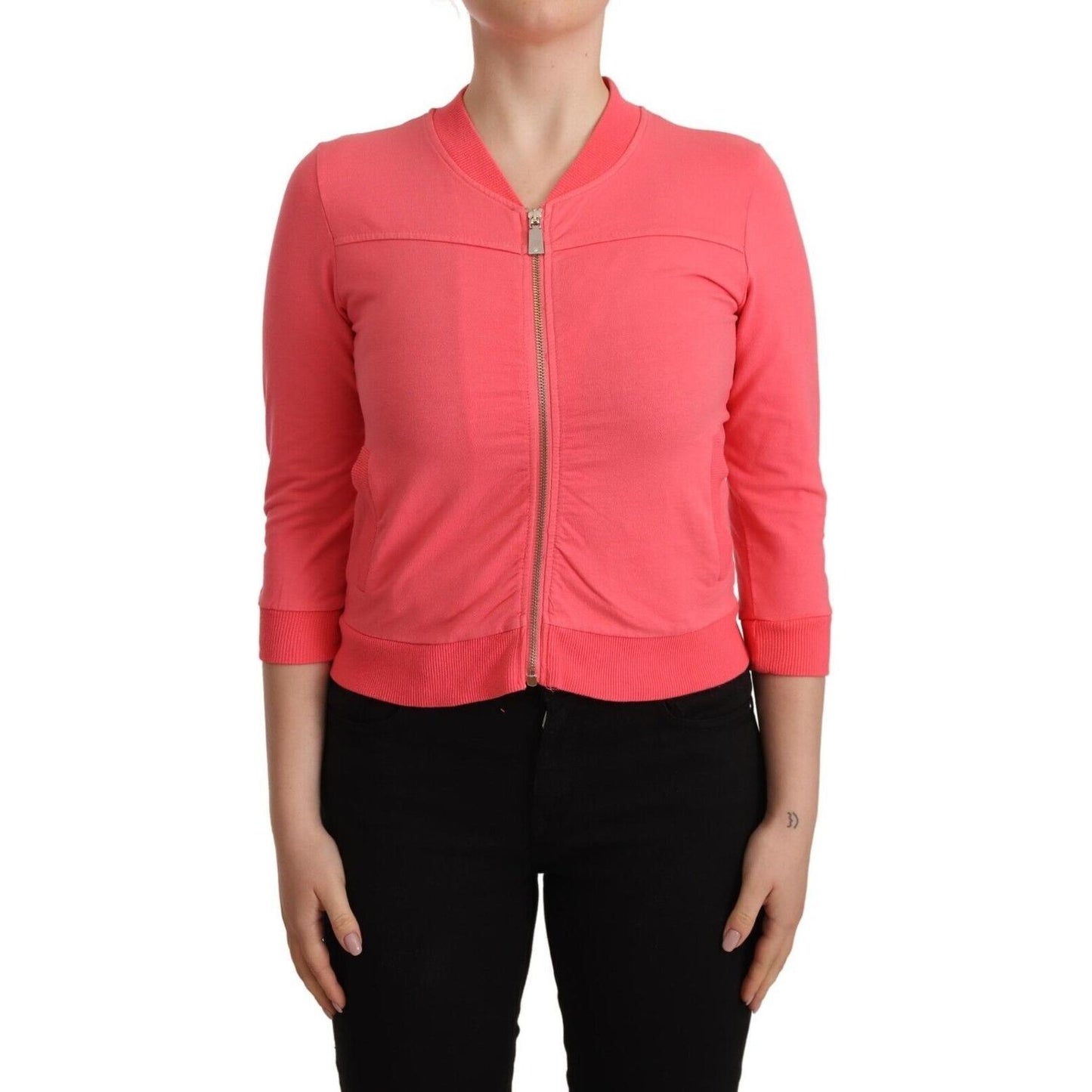 Blumarine Pink 3/4 Sleeve Zip Embellished Sweater