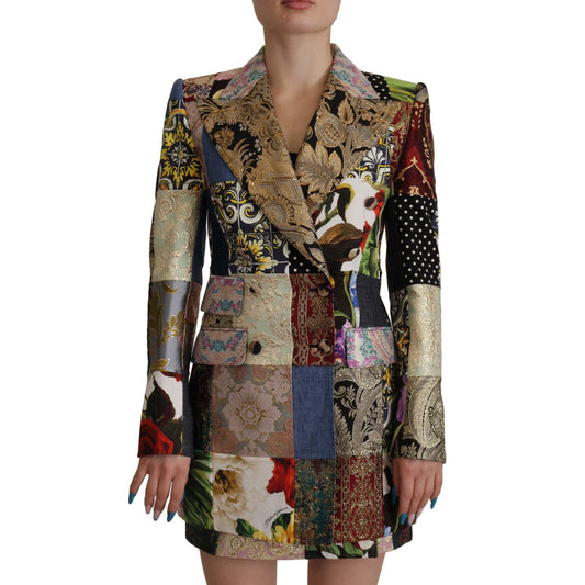 Dolce & Gabbana Multicolor Double-Breasted Patchwork Jacquard Blazer Jacket1% silk,1728,3% acetate,3% elastane,3% nylon,38% polyester,67345645728,Blazers - Suits & Blazers - Clothing,Clothing,Coats - Jackets & Coats - Clothing,Dolce & Gabbana,IT36 | XS,IT