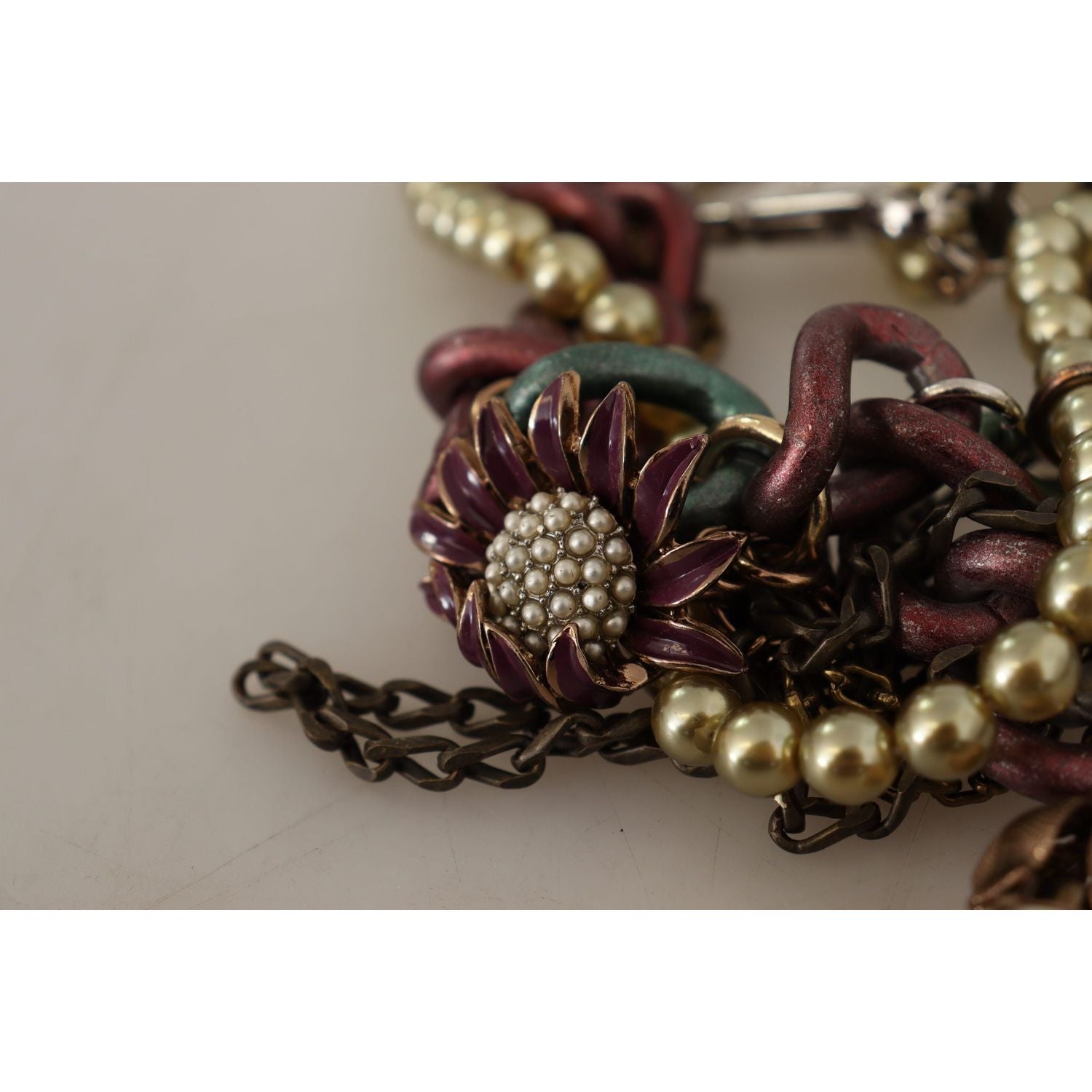 Dolce & Gabbana Gold Brass Sicily Floral Crystal Statement Necklace